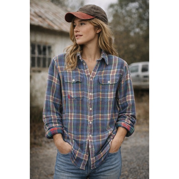 Polo Ralph Lauren Tops - Polo Ralph Lauren Flannel Shirt Women S Blue Plaid Relaxed Fit Cabincore Grunge
